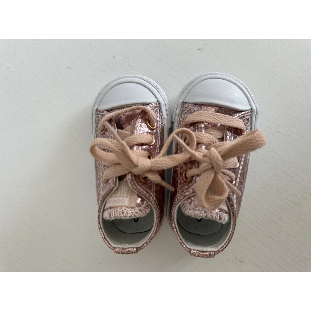 New Rose Gold Glitter Converse Shoes Sneakers Toddler Baby Girl Size 3